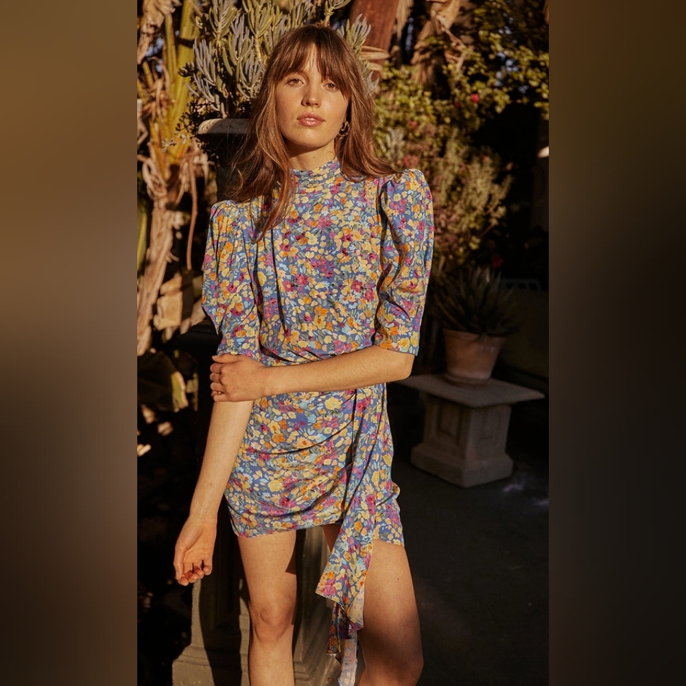 SAYLOR Blue Floral Puff-Sleeve Mini Dress